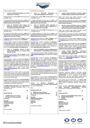 1. Tender No. SC2431/2023: Electrification of Low-Cost Housing Areas in Overstrand | 2. Tender No. SC2437/2023: MV/LV Upgrade and Replacement in Hermanus, Hawston and Kleinmond for a Contract Period Ending 30 June 2026 | 3. Tender No. SC2429/2023: