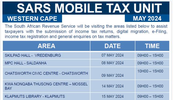 SARS Mobile Tax Unit to visit Overstrand in May 2024